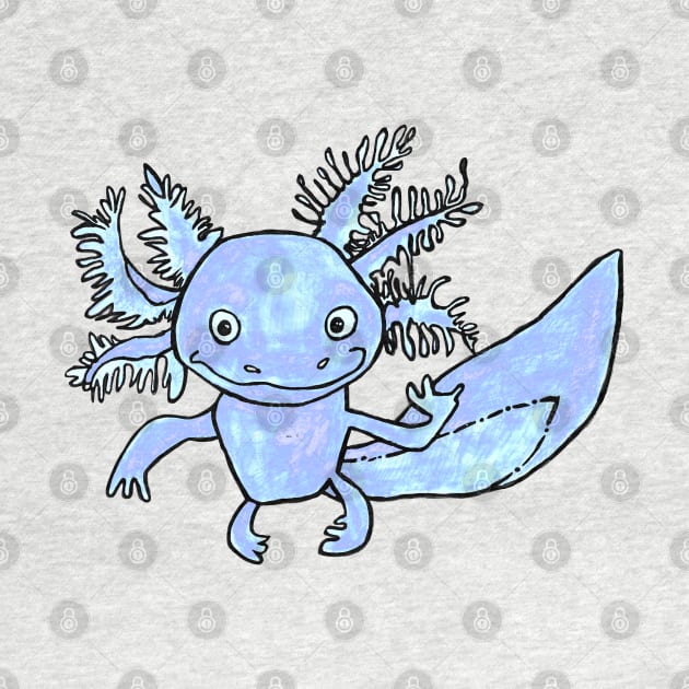 Axolotl Art, Blue Axolotl, Mexican Walking Fish by badlydrawnbabe